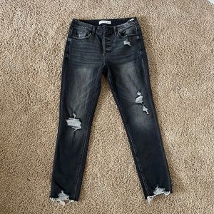 Kancan Charcoal Distressed High-rise Jeans